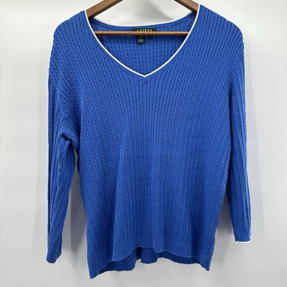 Lauren Ralph Lauren Sweaters - Lauren Ralph Lauren Sweater Womens XL Blue Cable Knit Nautical Preppy